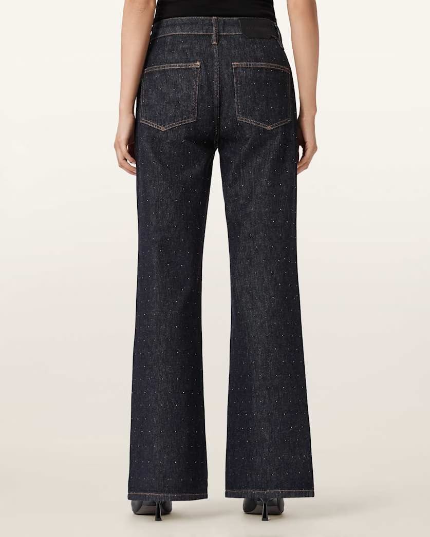 AllSaints Ember Sparkle Embellished Jeans Women's Raw Indigo Blue Women's