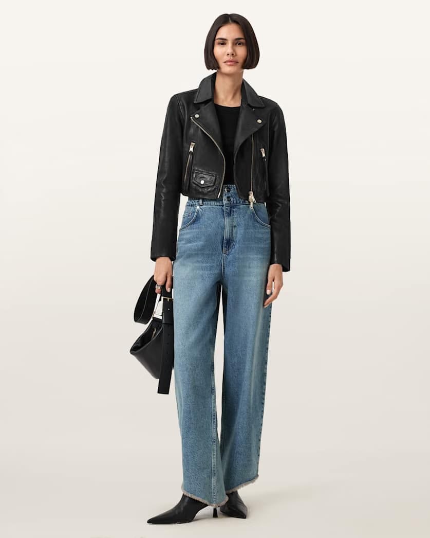 AllSaints Elora Leather Biker Jacket Women's Black/Gold Women's