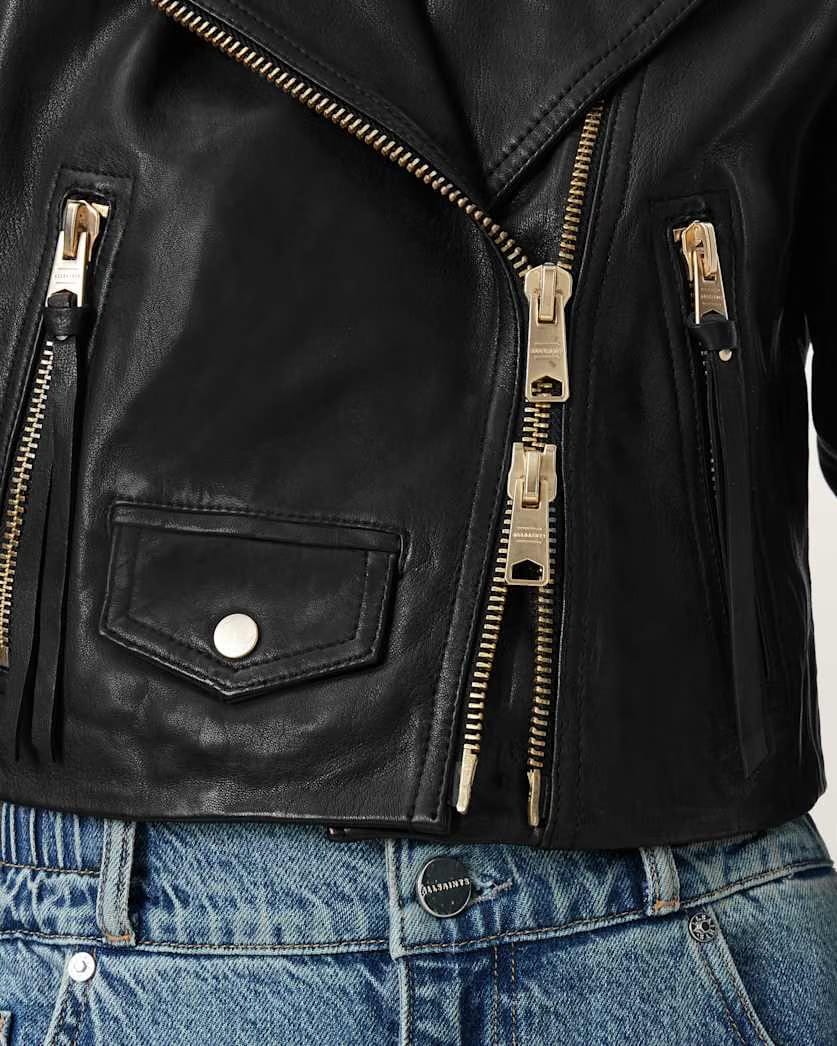 AllSaints Elora Leather Biker Jacket Women's Black/Gold Women's