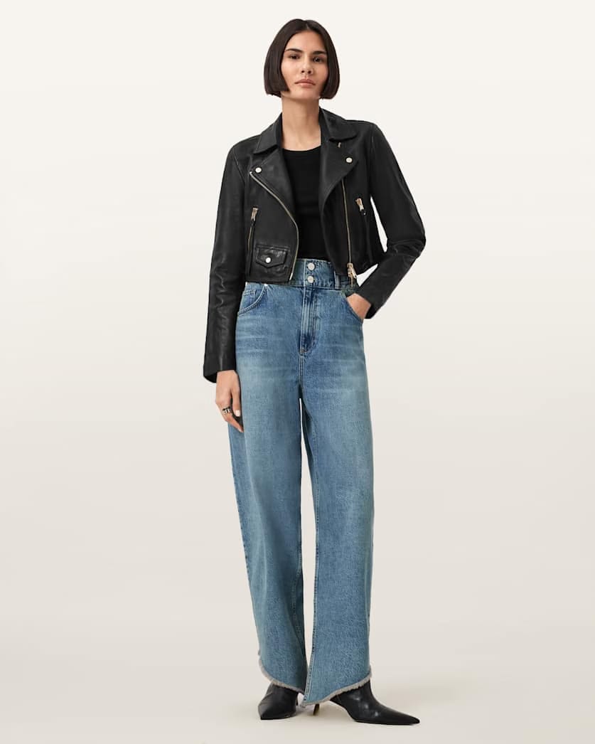 AllSaints Elora Leather Biker Jacket Women's Black/Gold Women's