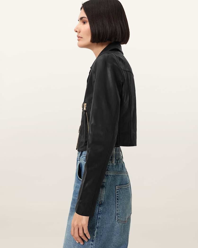 AllSaints Elora Leather Biker Jacket Women's Black/Gold Women's