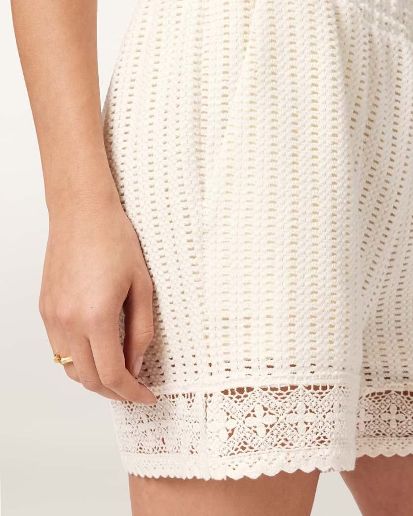 AllSaints Elma Mid Rise Crochet Cotton Shorts Women's Mallow White Women's