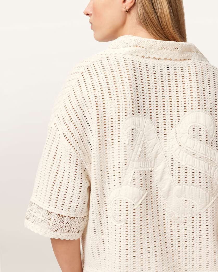 AllSaints Elma Crochet Lace Cropped Top Women's Mallow White Women's