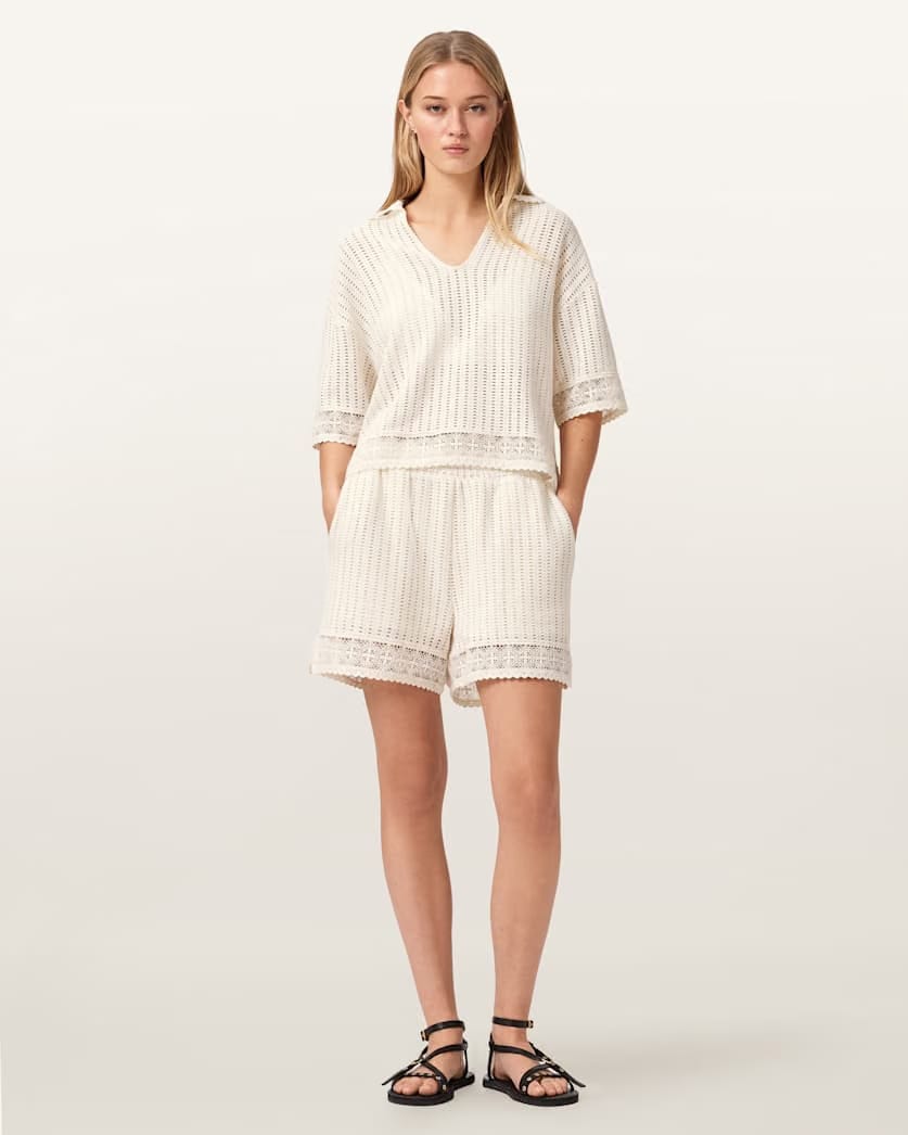 AllSaints Elma Crochet Lace Cropped Top Women's Mallow White Women's