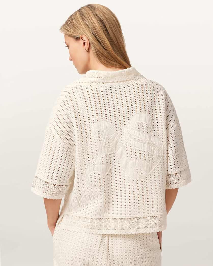 AllSaints Elma Crochet Lace Cropped Top Women's Mallow White Women's