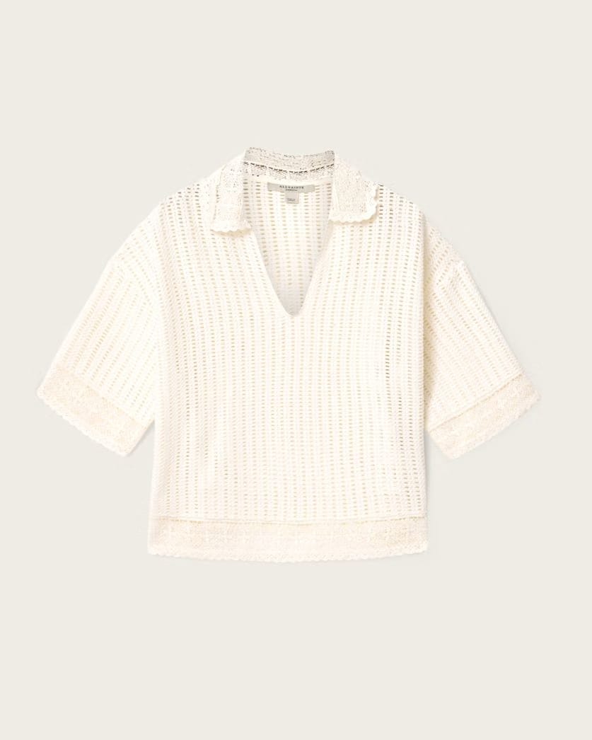 AllSaints Elma Crochet Lace Cropped Top Women's Mallow White Women's
