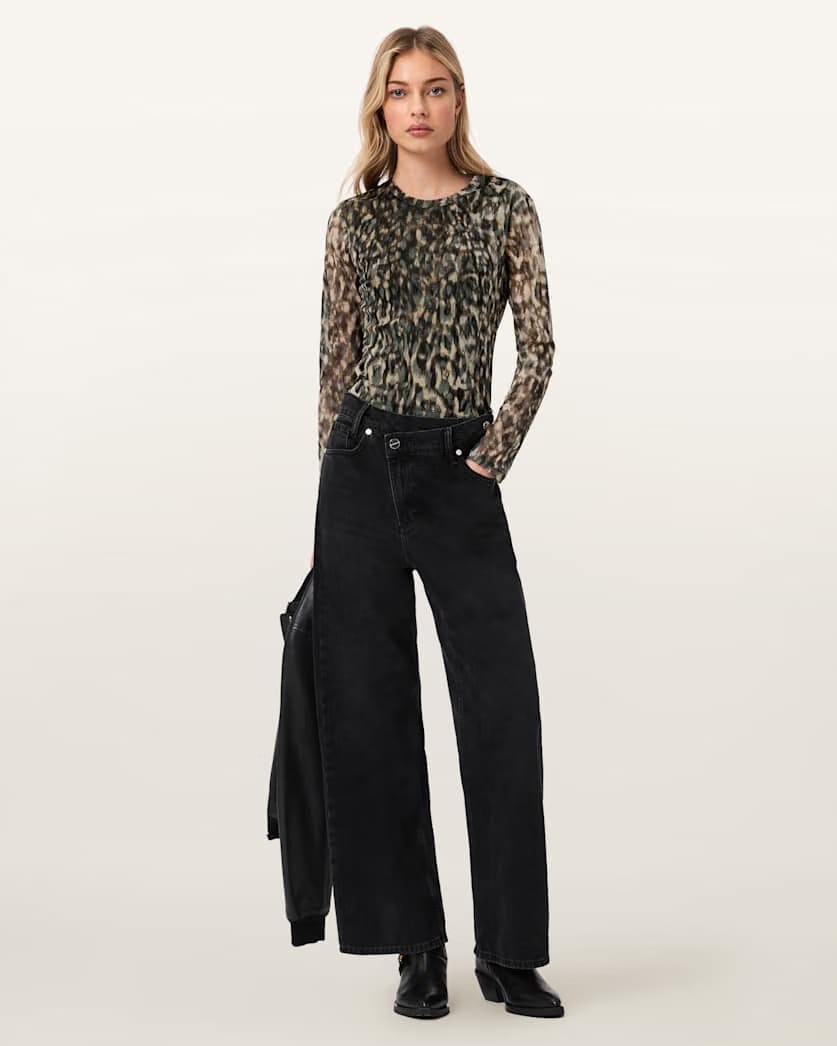 AllSaints Ellie Mesh Long Sleeve T-Shirt Women's Leppo Brown Women's