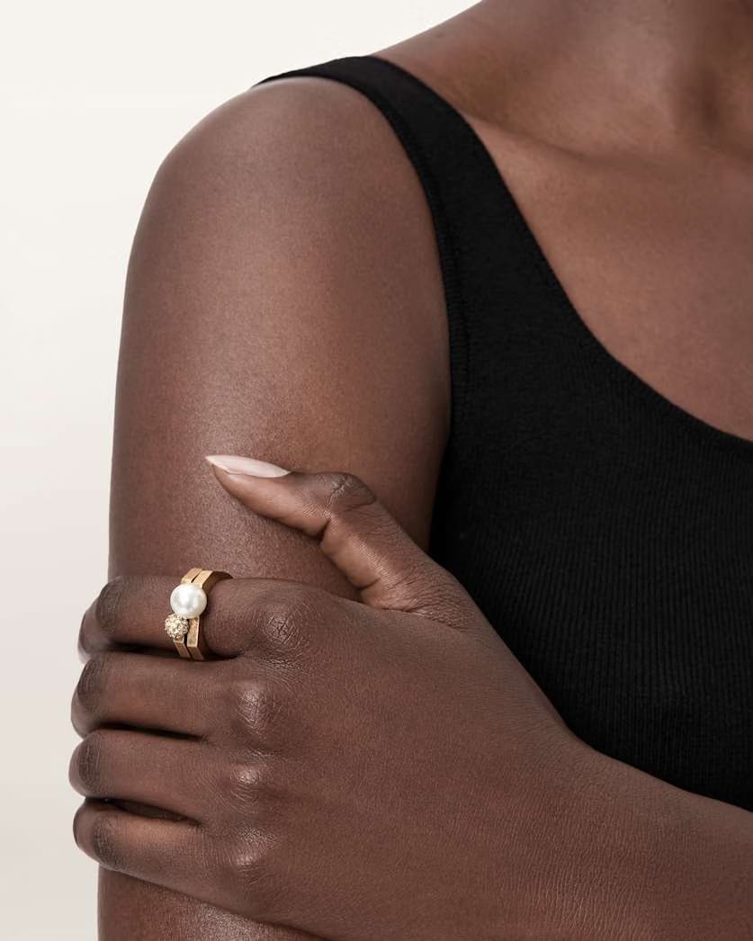 AllSaints Ellie Hex Ring Set Women's Warm Brass Women's