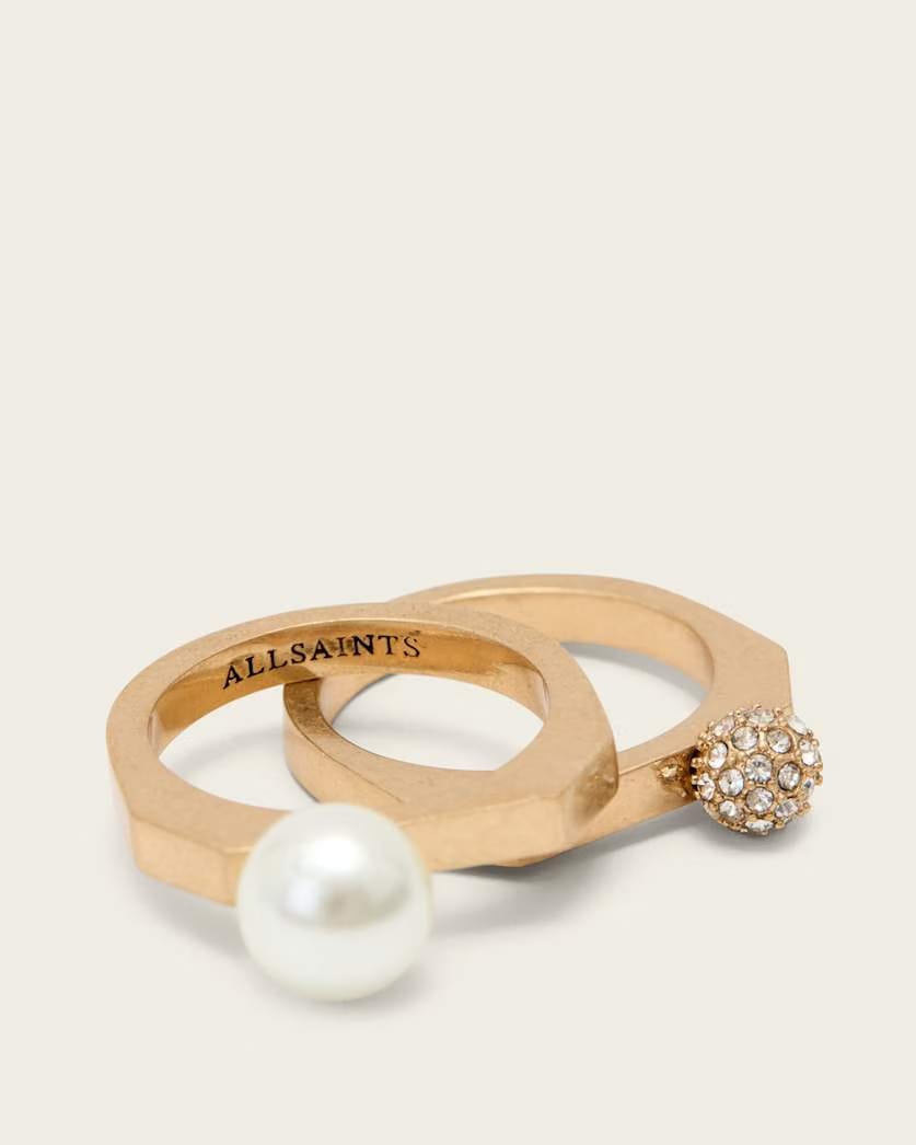 AllSaints Ellie Hex Ring Set Women's Warm Brass Women's