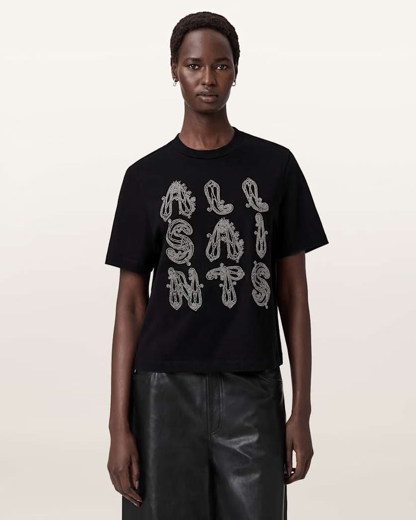 AllSaints Ella Lisa Embellished T Shirt Women's Black Women's