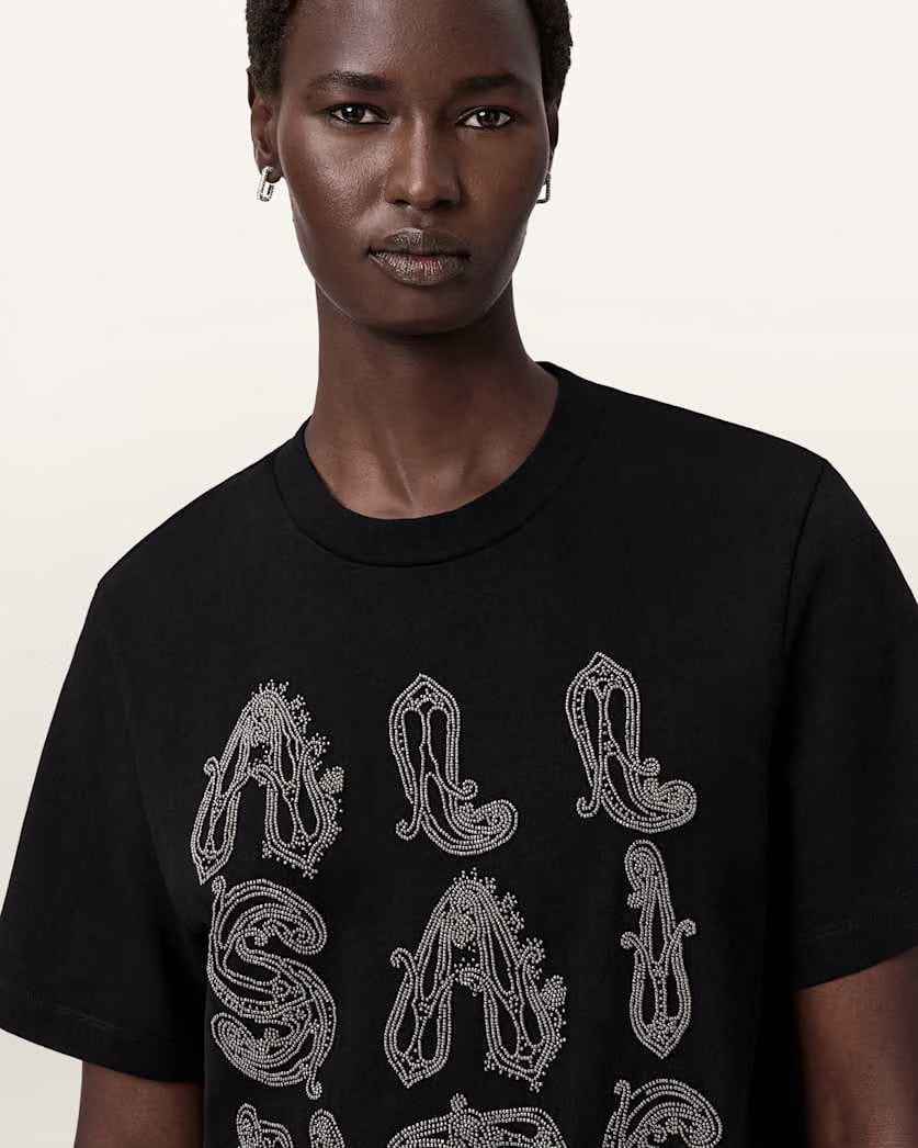 AllSaints Ella Lisa Embellished T Shirt Women's Black Women's
