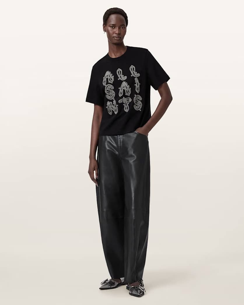 AllSaints Ella Lisa Embellished T Shirt Women's Black Women's