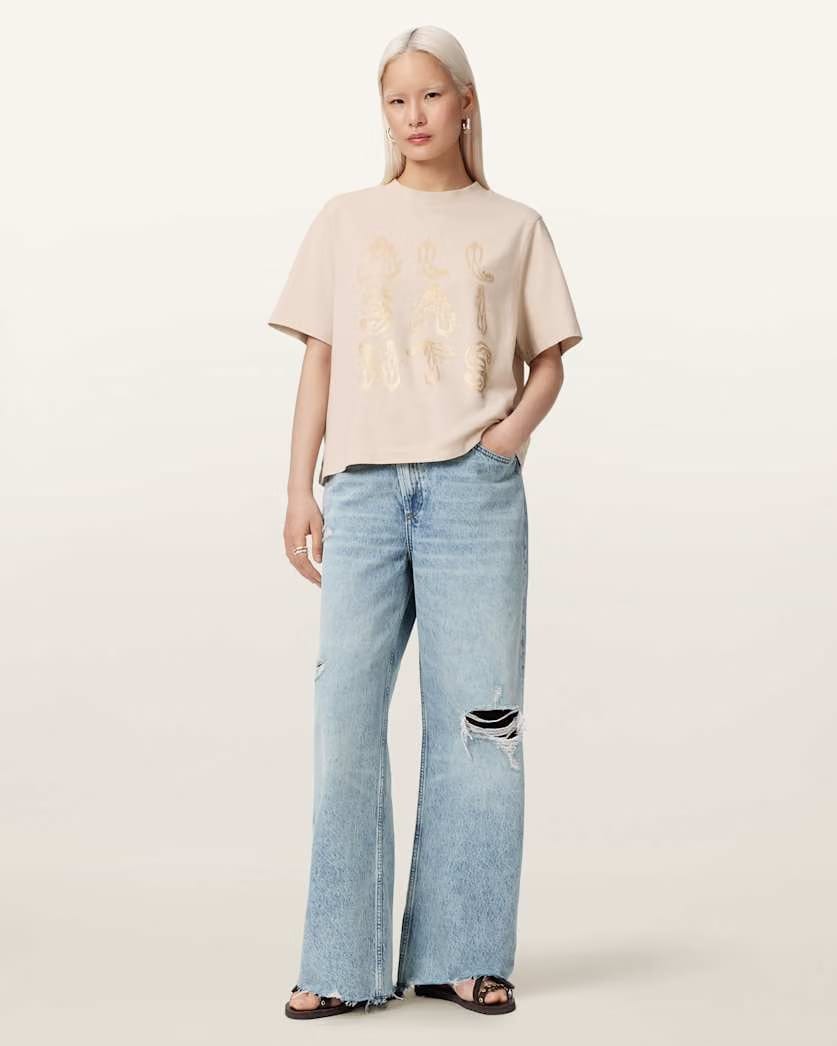 AllSaints Ella Lisa Boxy Embellished T Shirt Women's Dove White Women's