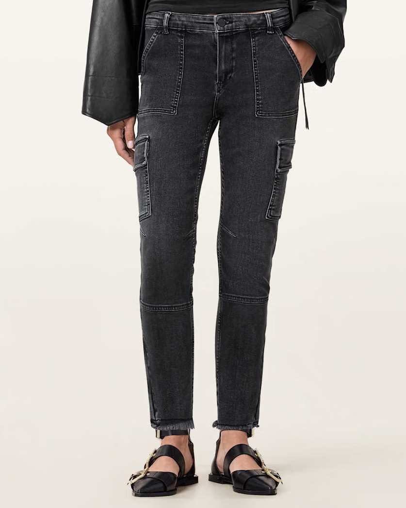 AllSaints Duran Skinny Denim Cargo Jeans Women's Washed Black Women's