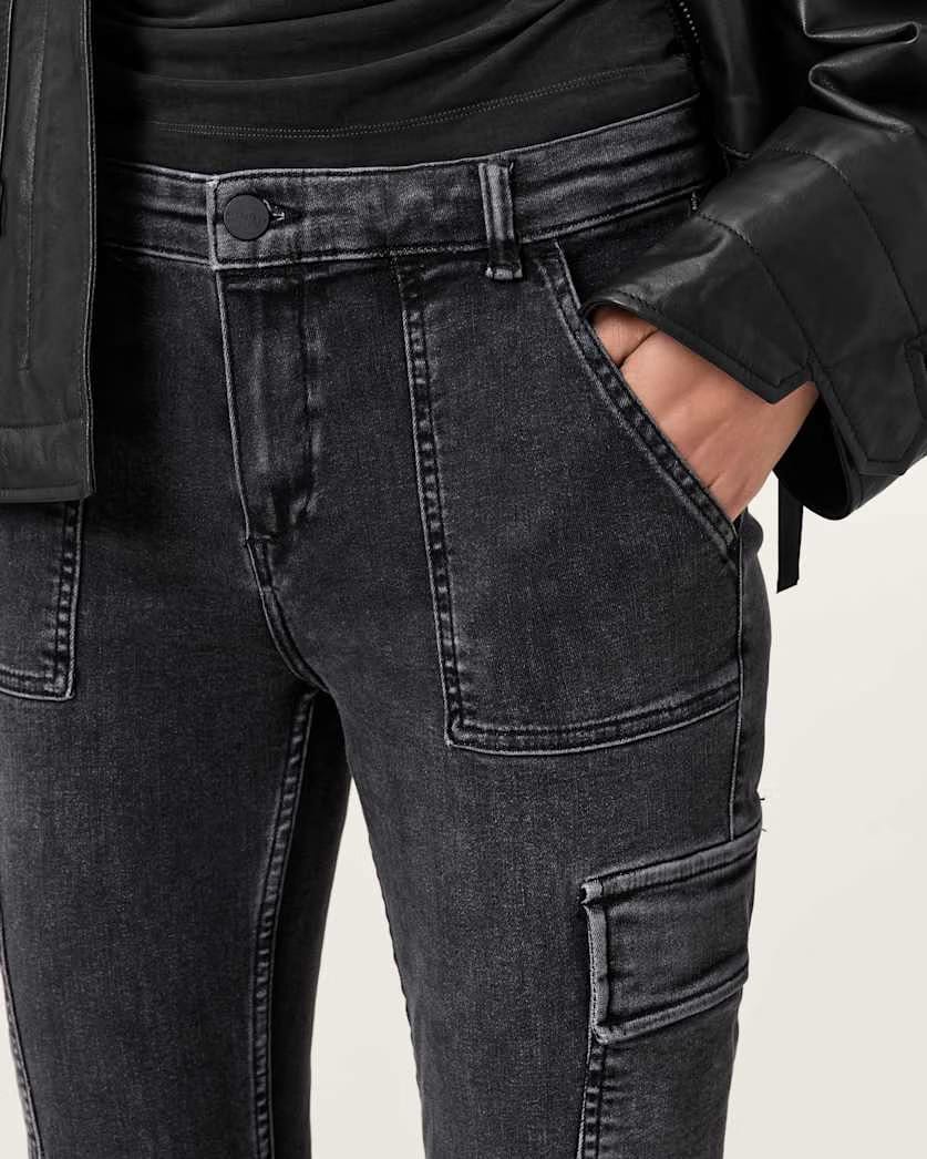 AllSaints Duran Skinny Denim Cargo Jeans Women's Washed Black Women's
