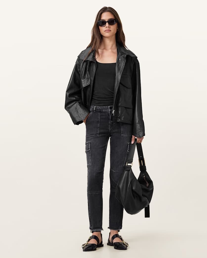 AllSaints Duran Skinny Denim Cargo Jeans Women's Washed Black Women's
