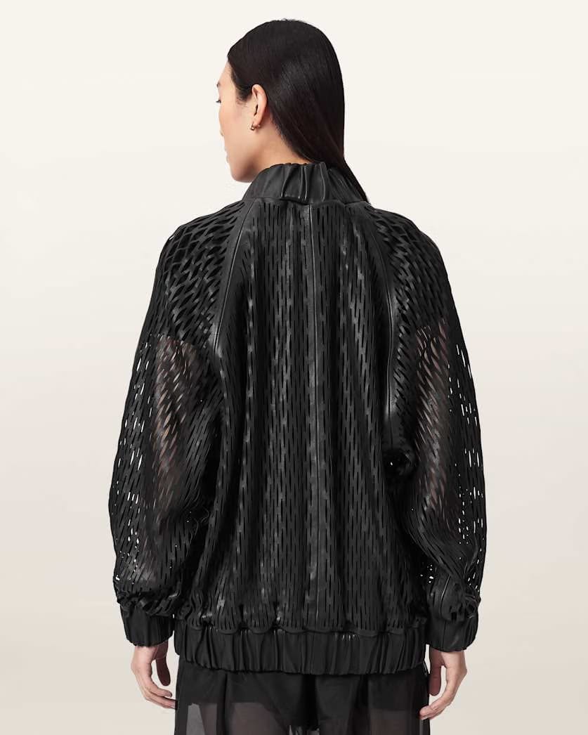AllSaints Dual Relaxed Fit Leather Bomber Jacket Women's Black Women's