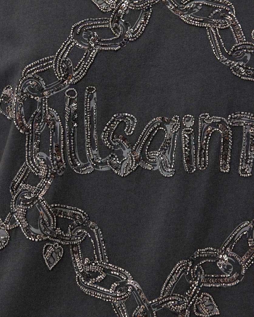 AllSaints Drip Embellished Boyfriend T Shirt Women's Washed Black Women's