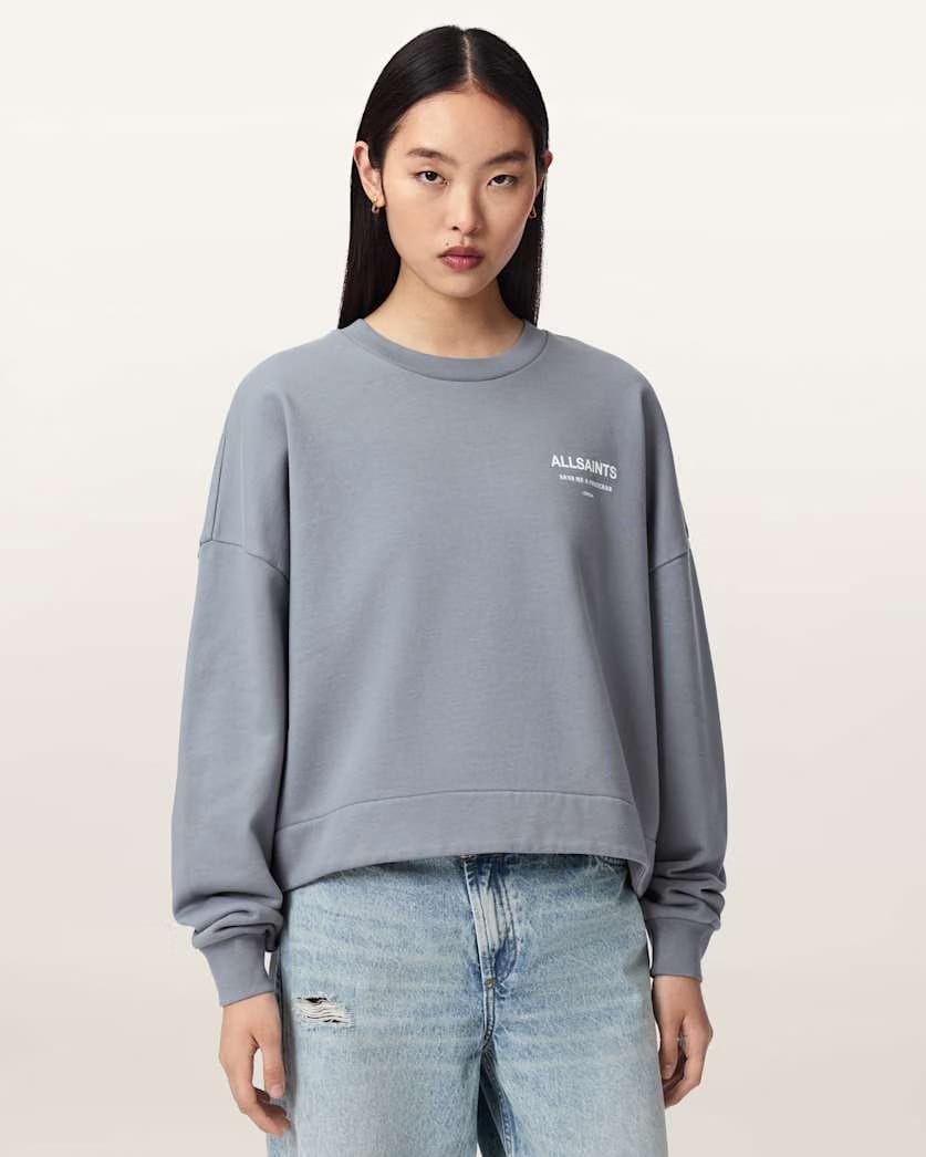 AllSaints Dreamer Lila Oversized Cotton Sweatshirt Women's Quarry Blue Women's
