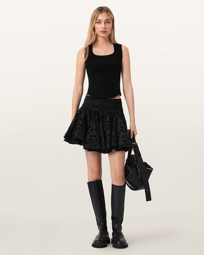 AllSaints Dotty Broderie Mini Skirt Women's Black Women's