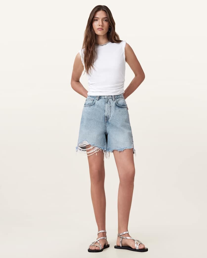 AllSaints Doris Wide Leg Denim Shorts Women's Light Indigo Women's