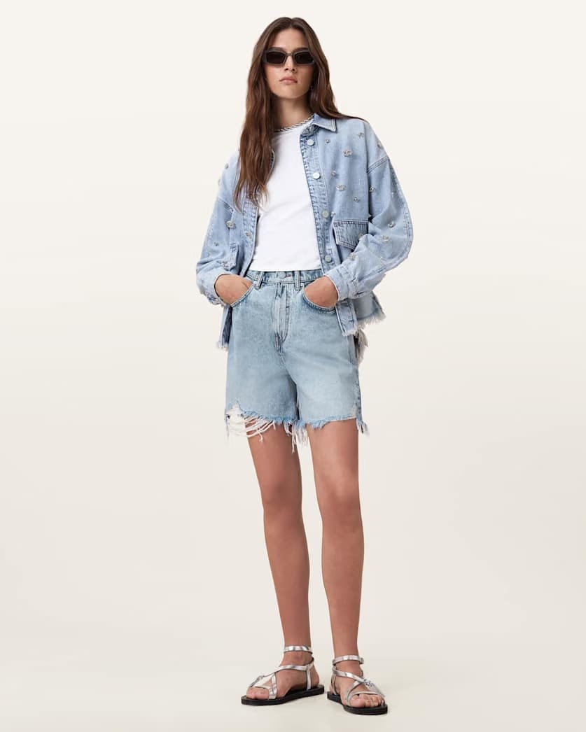 AllSaints Doris Wide Leg Denim Shorts Women's Light Indigo Women's