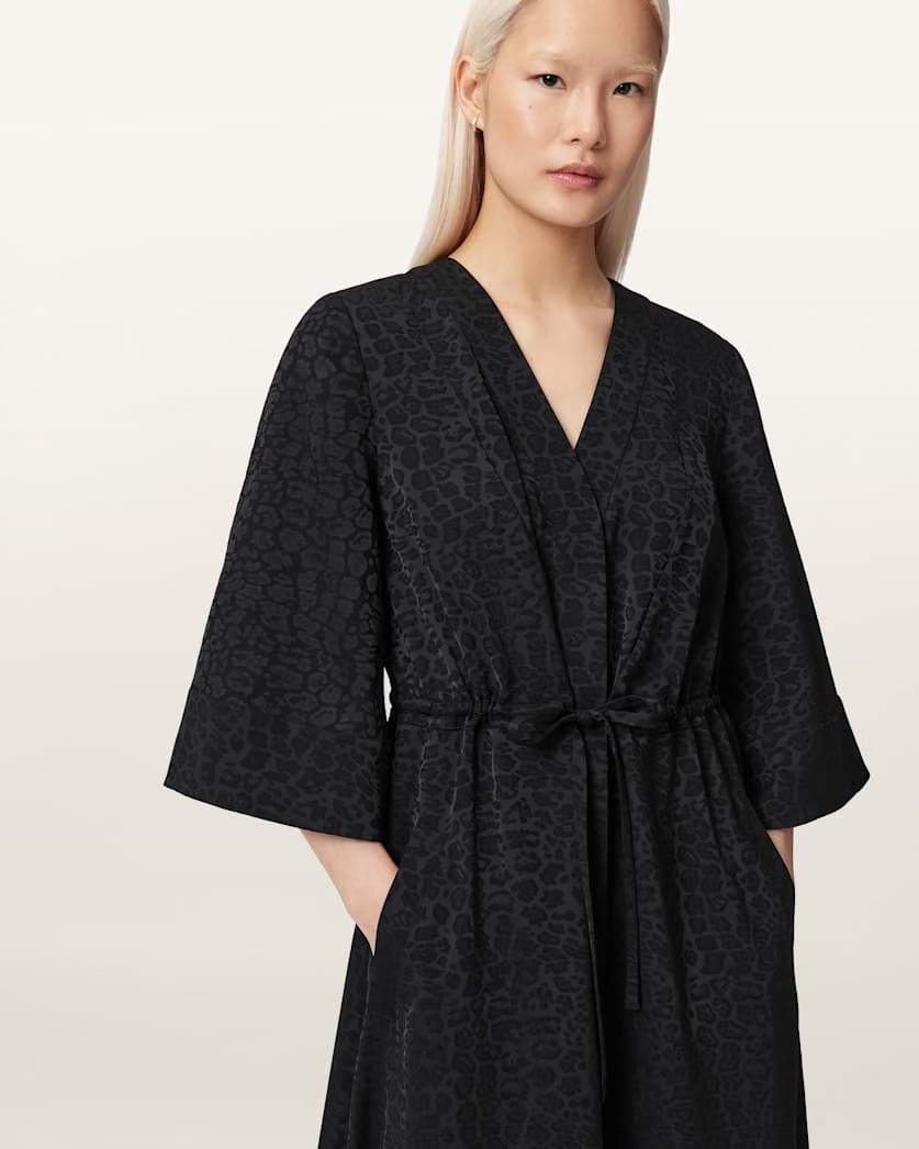 AllSaints Diana Leopard Print Pleated Maxi Dress Women's Leppo Black Women's
