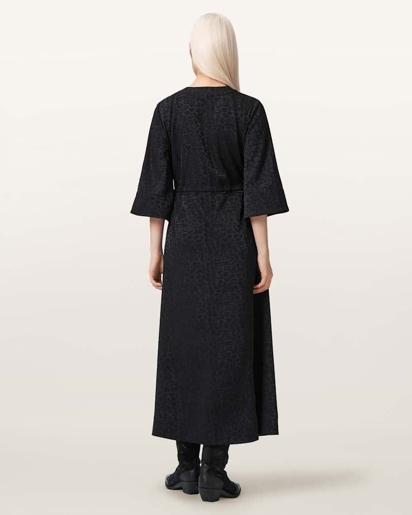 AllSaints Diana Leopard Print Pleated Maxi Dress Women's Leppo Black Women's