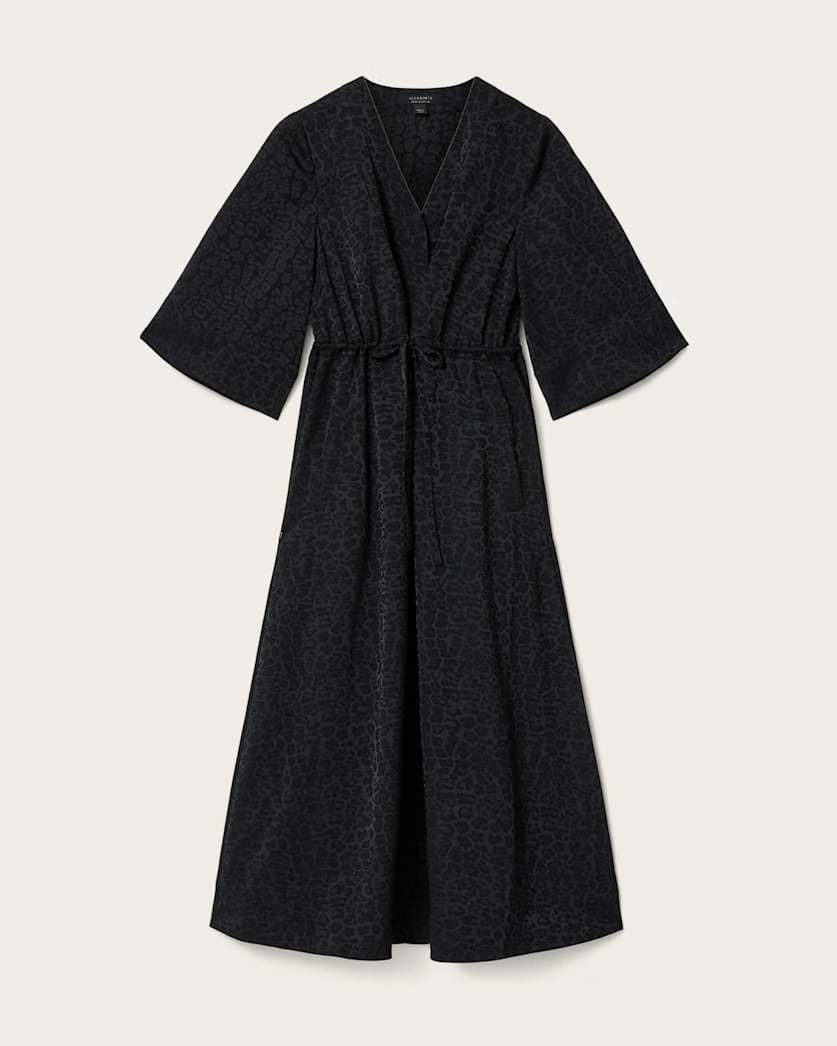 AllSaints Diana Leopard Print Pleated Maxi Dress Women's Leppo Black Women's