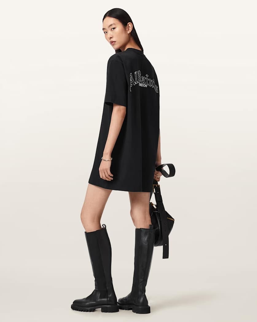 AllSaints Descent Jersey Mini T Shirt Dress Women's Washed Black Women's