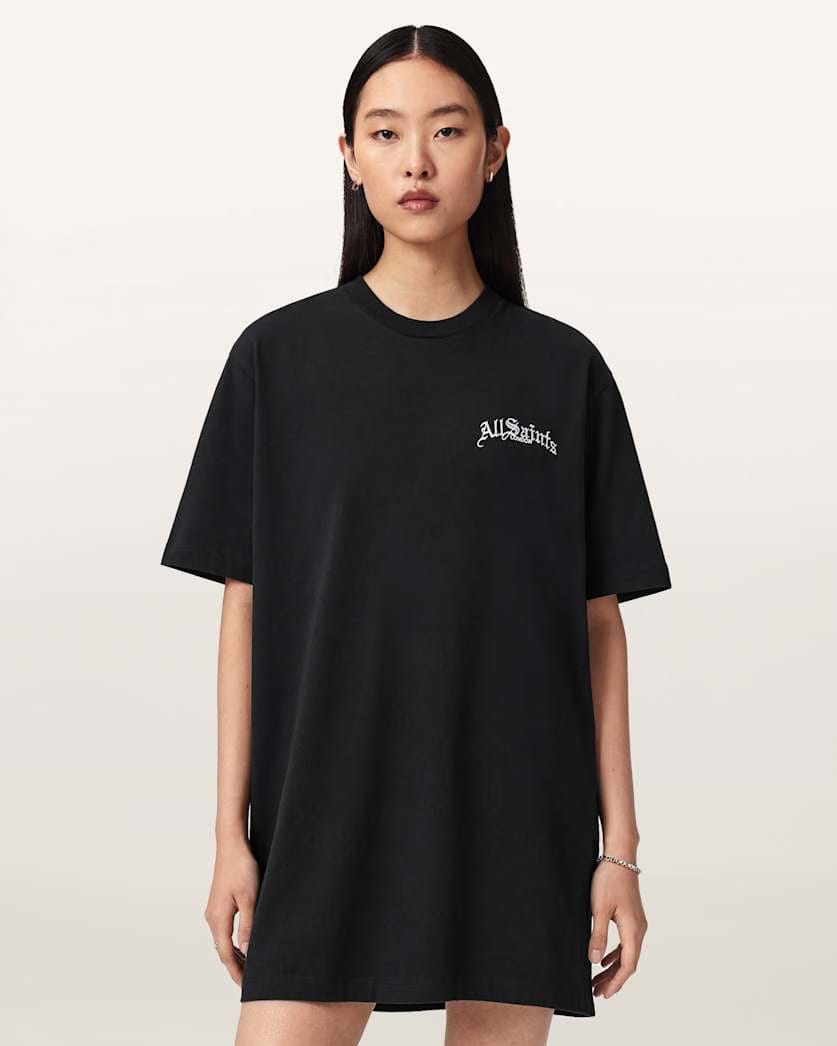 AllSaints Descent Jersey Mini T Shirt Dress Women's Washed Black Women's