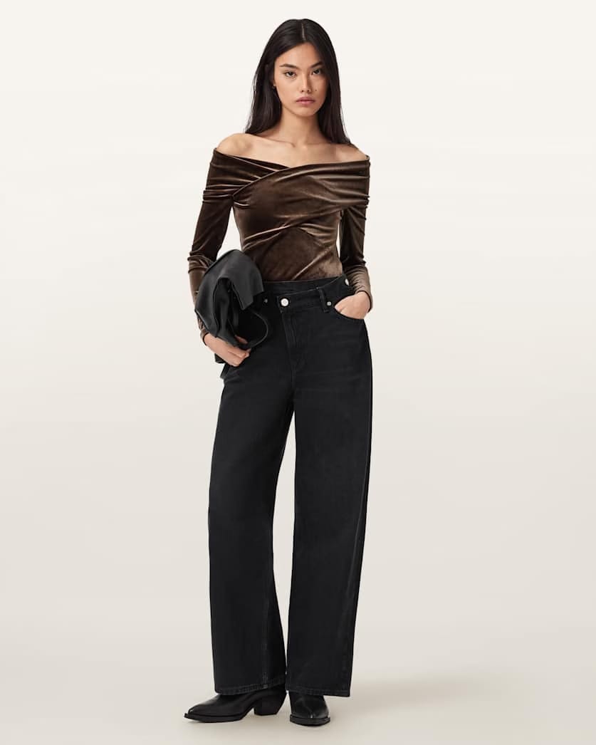 AllSaints Delta Velvet Wrap Top Women's Bitter Brown Women's
