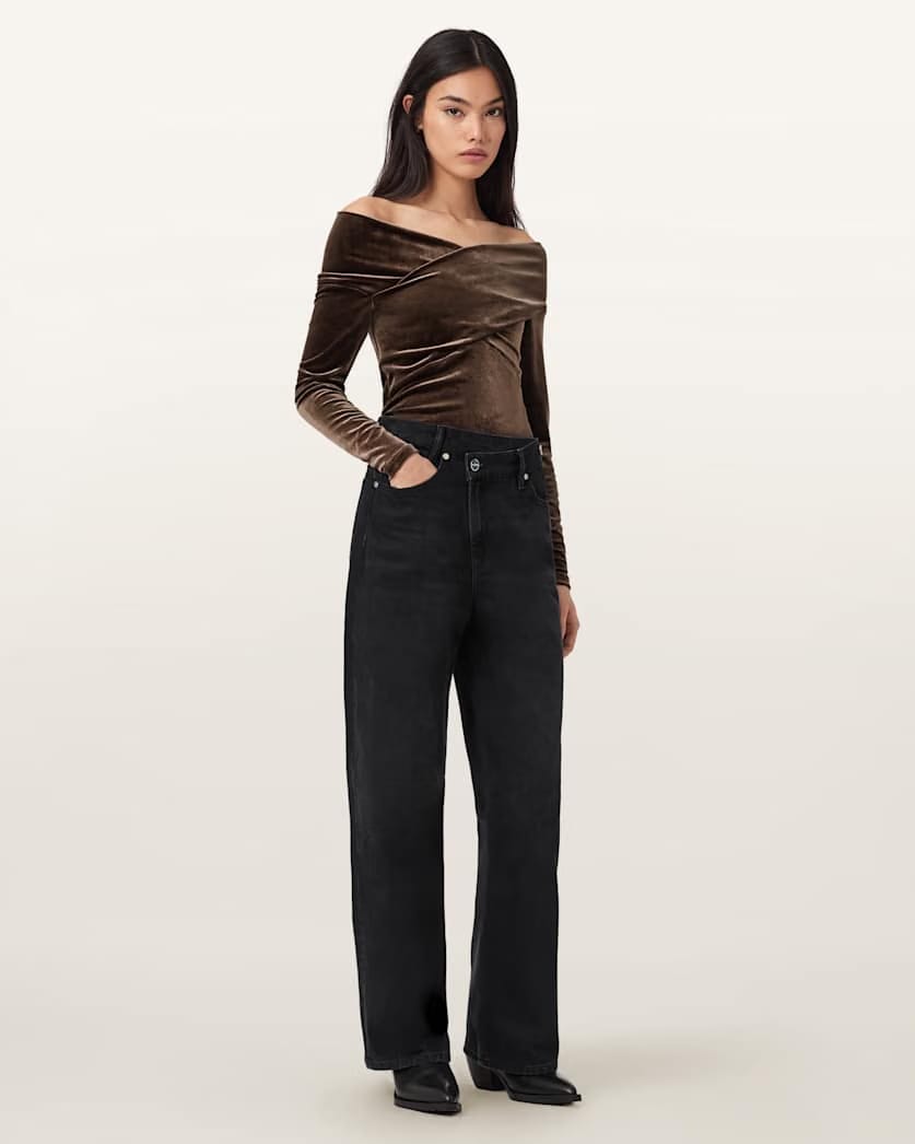 AllSaints Delta Velvet Wrap Top Women's Bitter Brown Women's