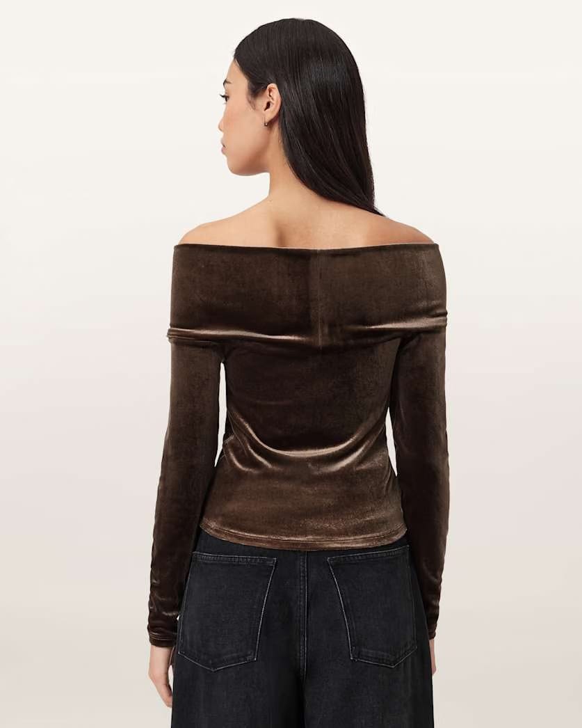 AllSaints Delta Velvet Wrap Top Women's Bitter Brown Women's