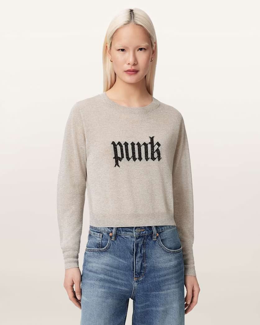 AllSaints Deetz Knitted Motif Sweater Women's Chalk White Women's
