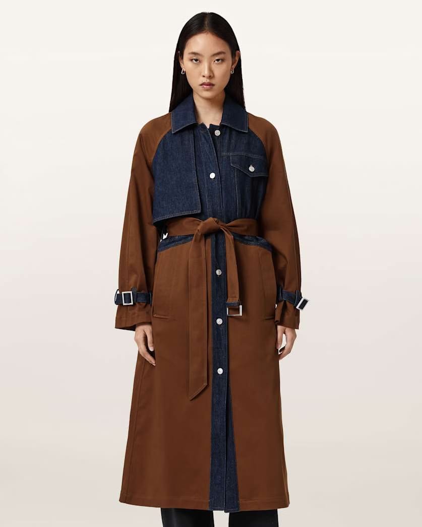 AllSaints Dayly Trench Coat Women's Cognac Brown Women's