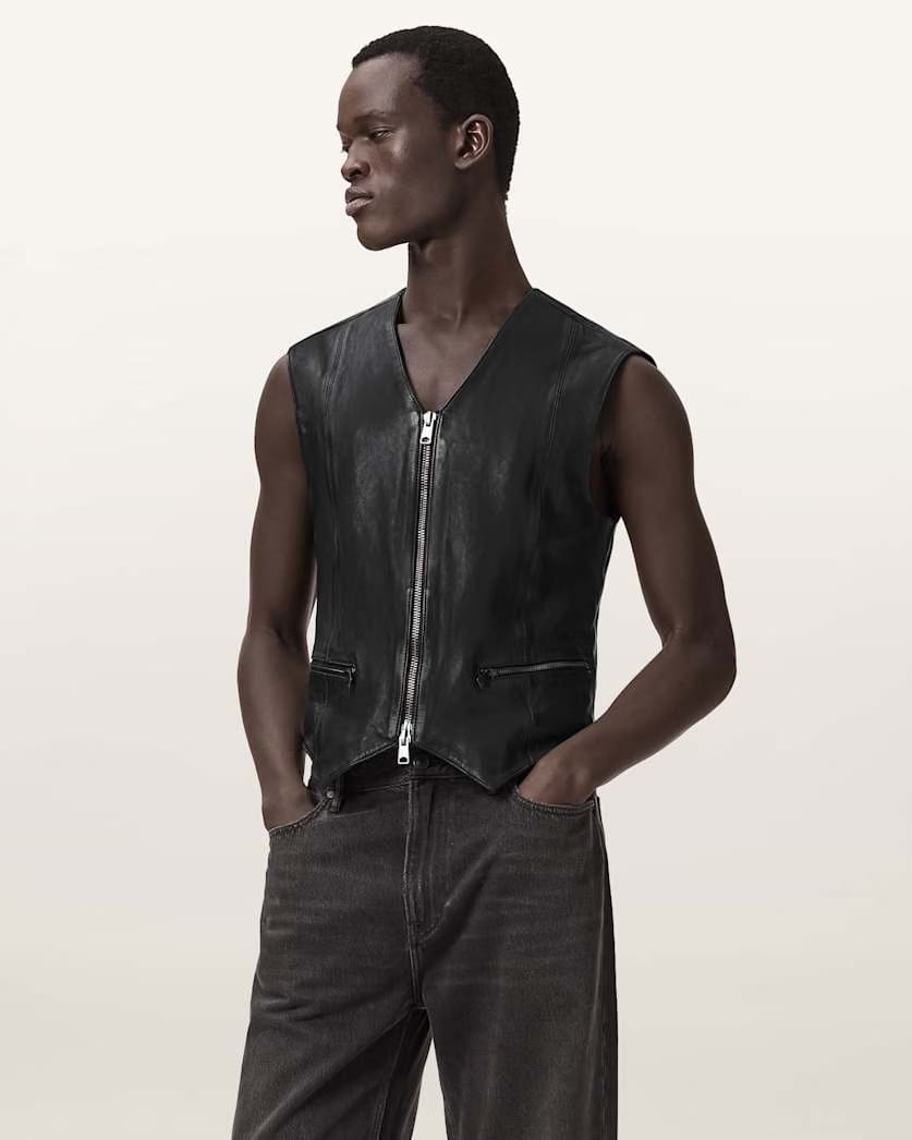 AllSaints Davies Leather Vest Black