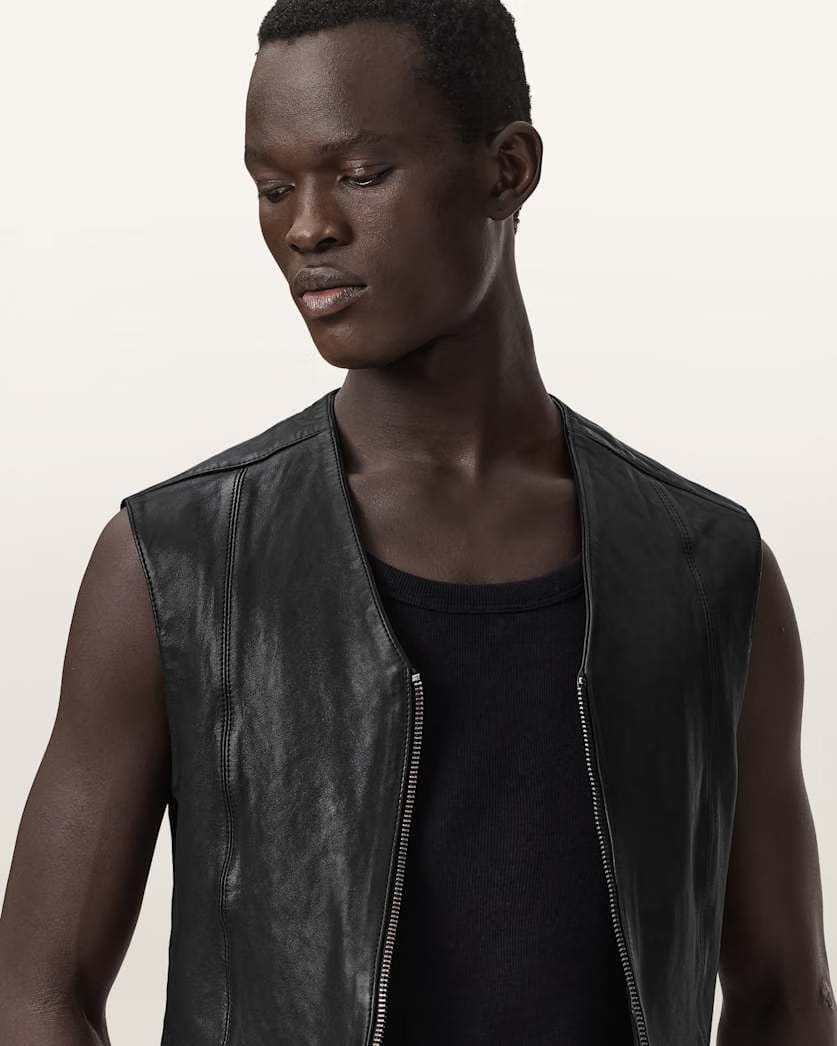 AllSaints Davies Leather Vest Black