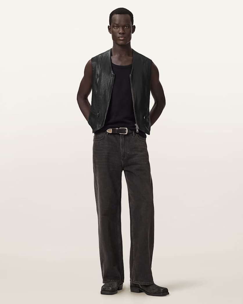AllSaints Davies Leather Vest Black