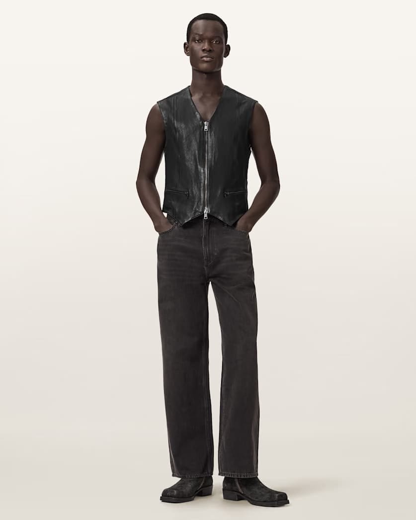 AllSaints Davies Leather Vest Black