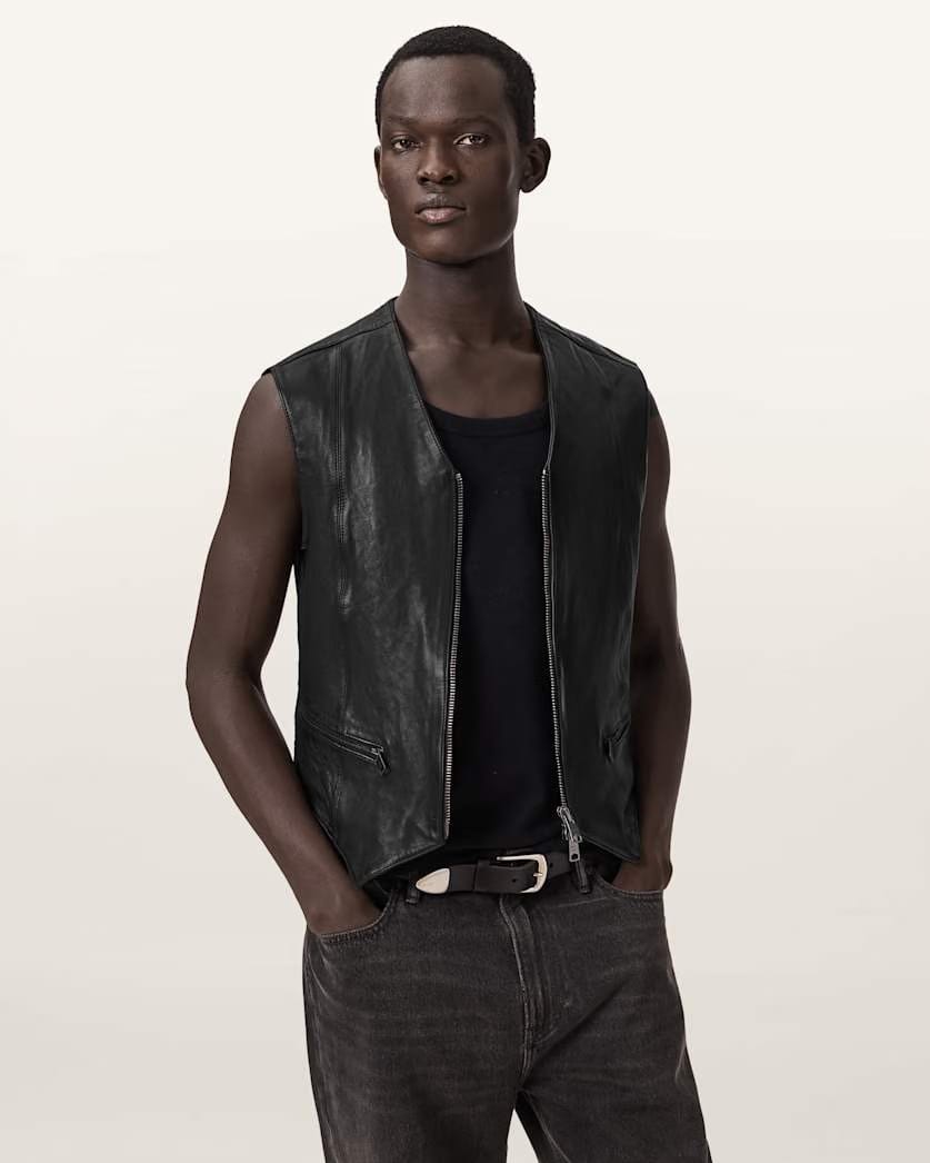AllSaints Davies Leather Vest Black