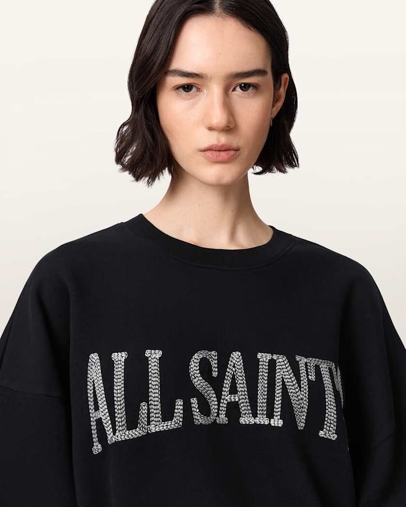 AllSaints Dash Lila Oversized Embroidered Sweatshirt Women's Washed Black Women's