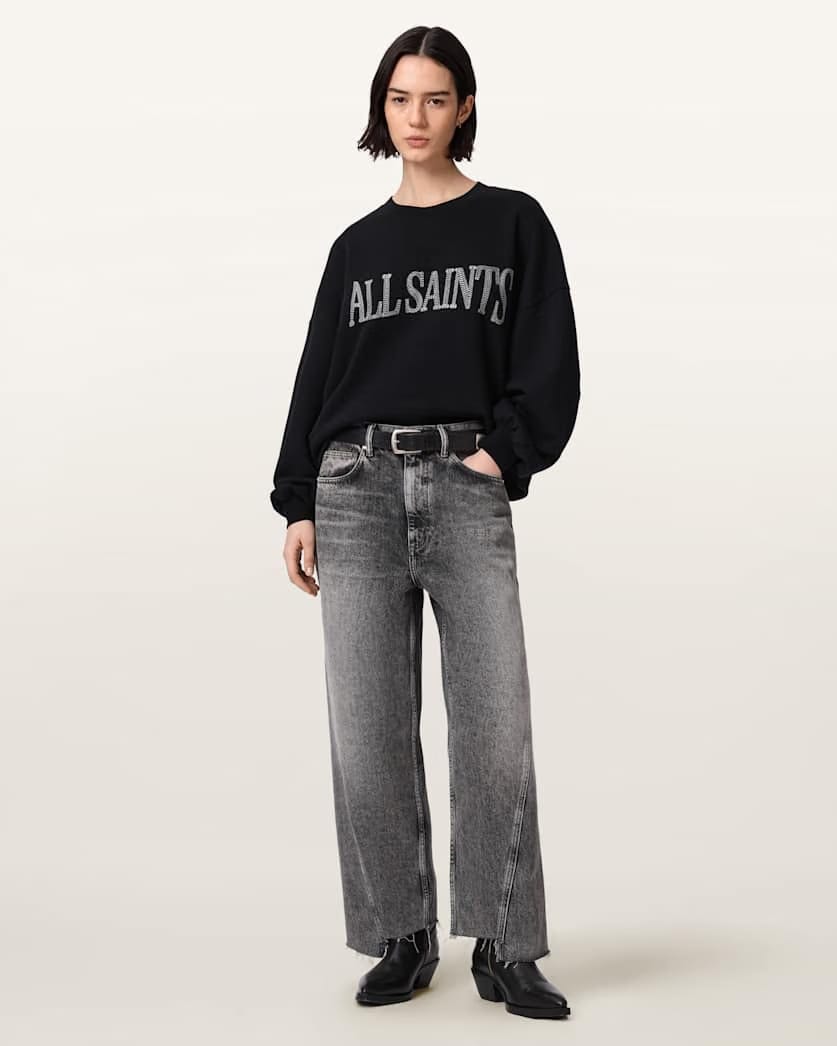 AllSaints Dash Lila Oversized Embroidered Sweatshirt Women's Washed Black Women's