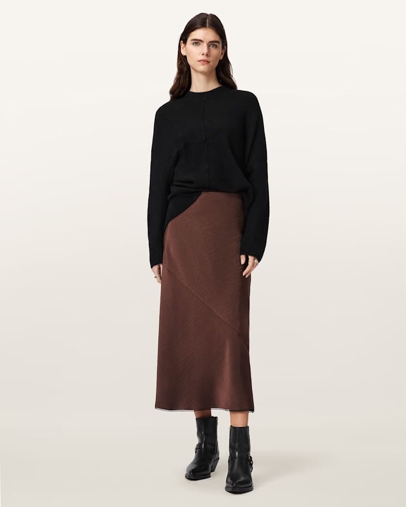 AllSaints Darya Bias Cut Maxi Skirt Women's Bitter Brown Women's