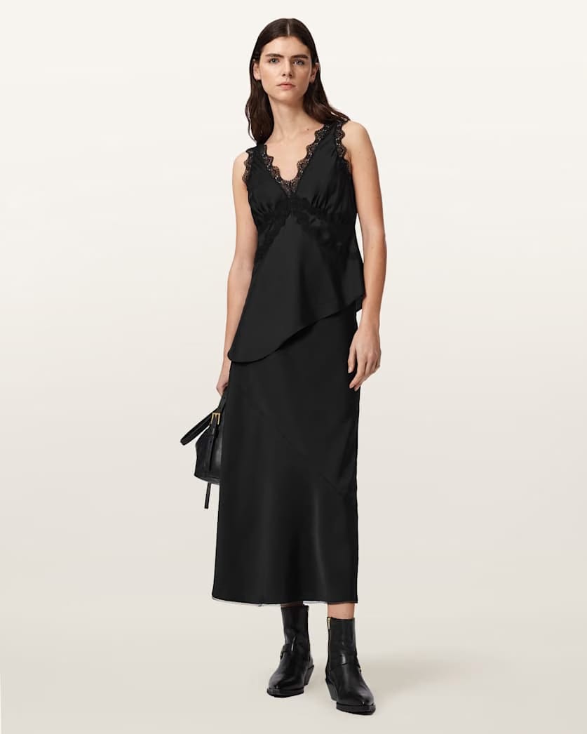 AllSaints Darya Bias Cut Maxi Skirt Women's Bitter Brown Women's
