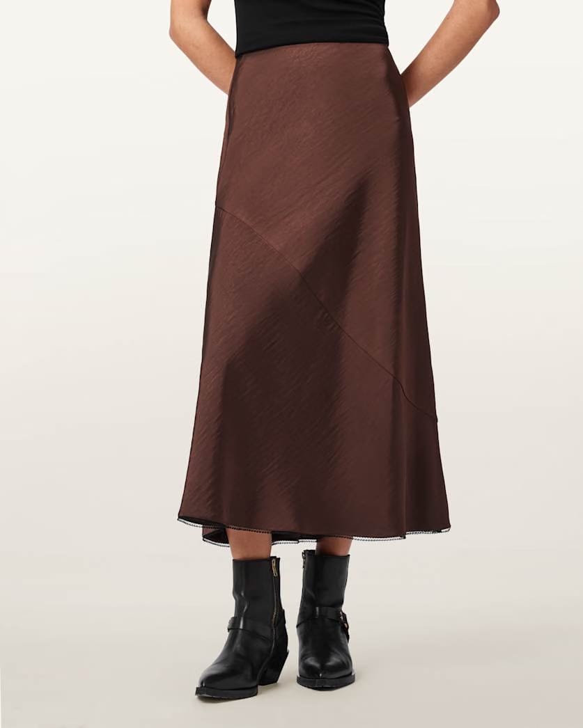 AllSaints Darya Bias Cut Maxi Skirt Women's Bitter Brown Women's