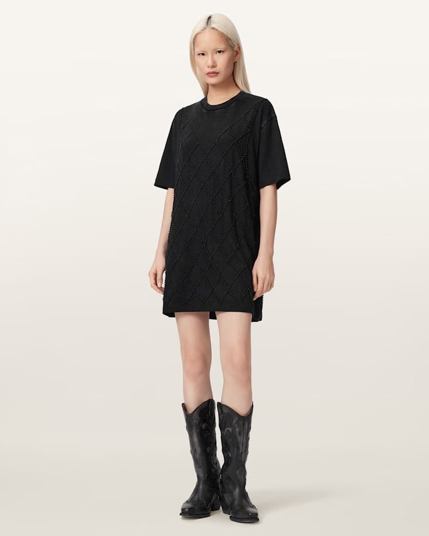 AllSaints Darcey Relaxed Fit Mini T Shirt Dress Women's Washed Black Women's