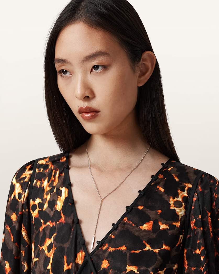 AllSaints Danni Shirr Midi Dress Women's Pardus Flame Brown Women's