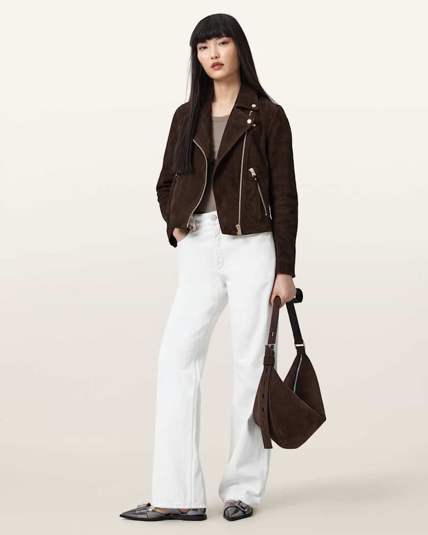 AllSaints Dalby Suede Biker Jacket Women's Fango Brown Women's
