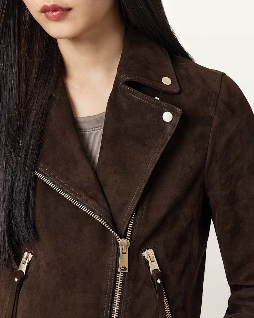 AllSaints Dalby Suede Biker Jacket Women's Fango Brown Women's